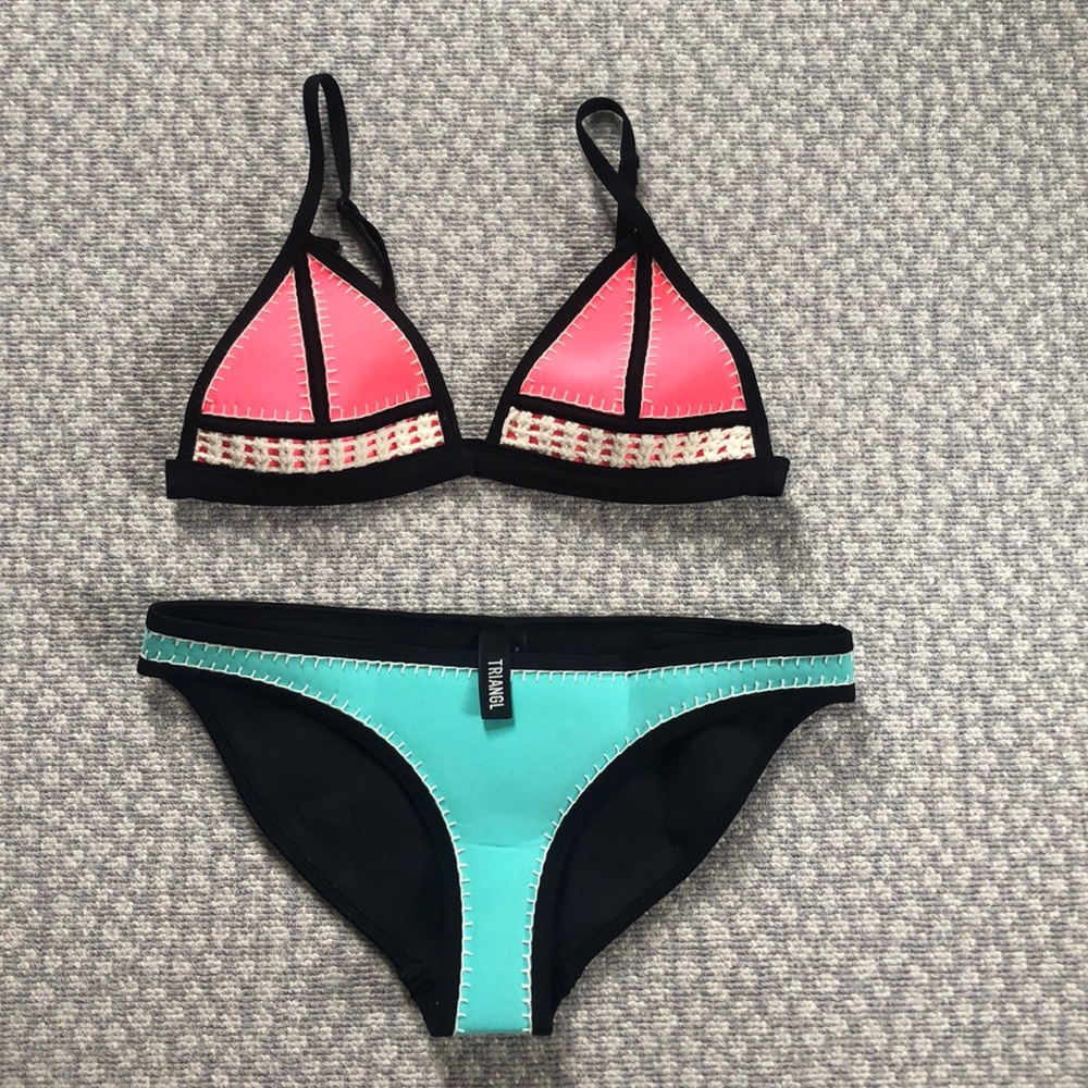 Triangl bikini turquoise and neon pink